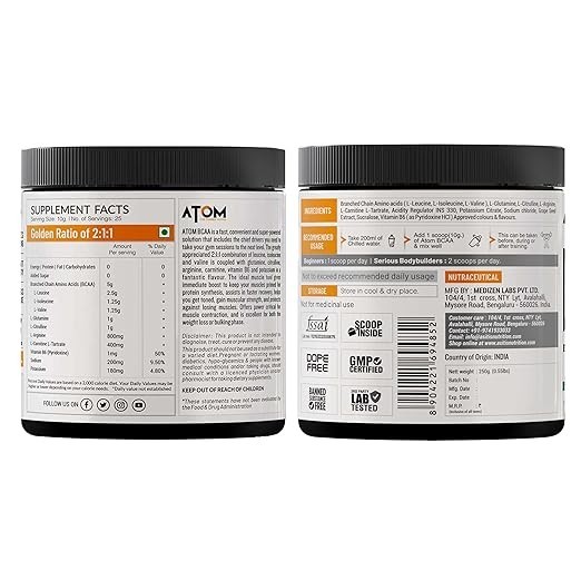 AS-IT-IS ATOM BCAA 250g with L-arginine,L-Carnitine,L-Citrulline Energy Burst&At