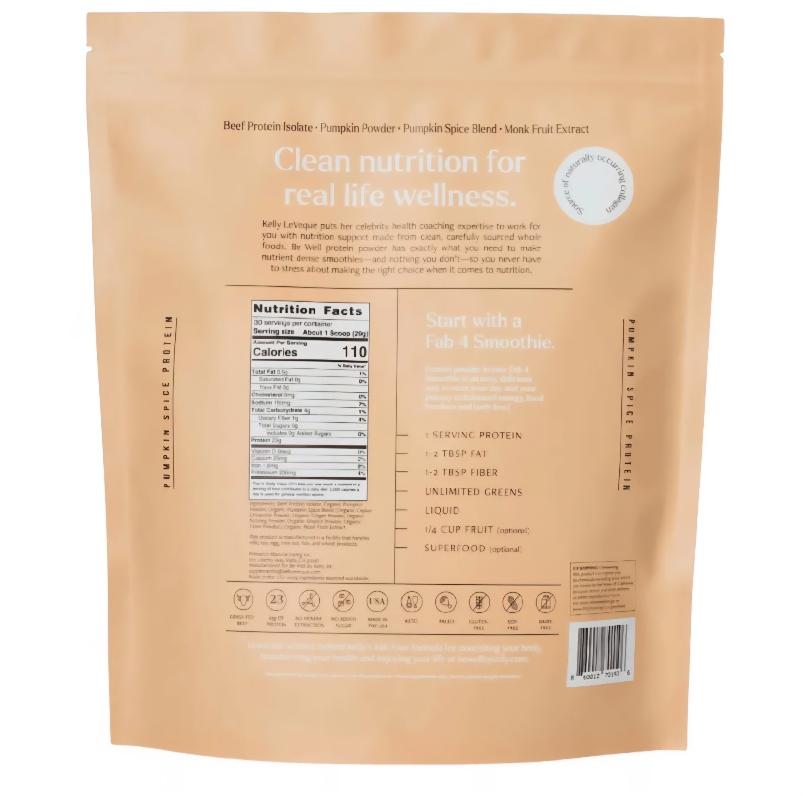BE WELL Pumpkin Spice Clean Protein Powder 1.92 lb + FREE Choc Mint Sample!