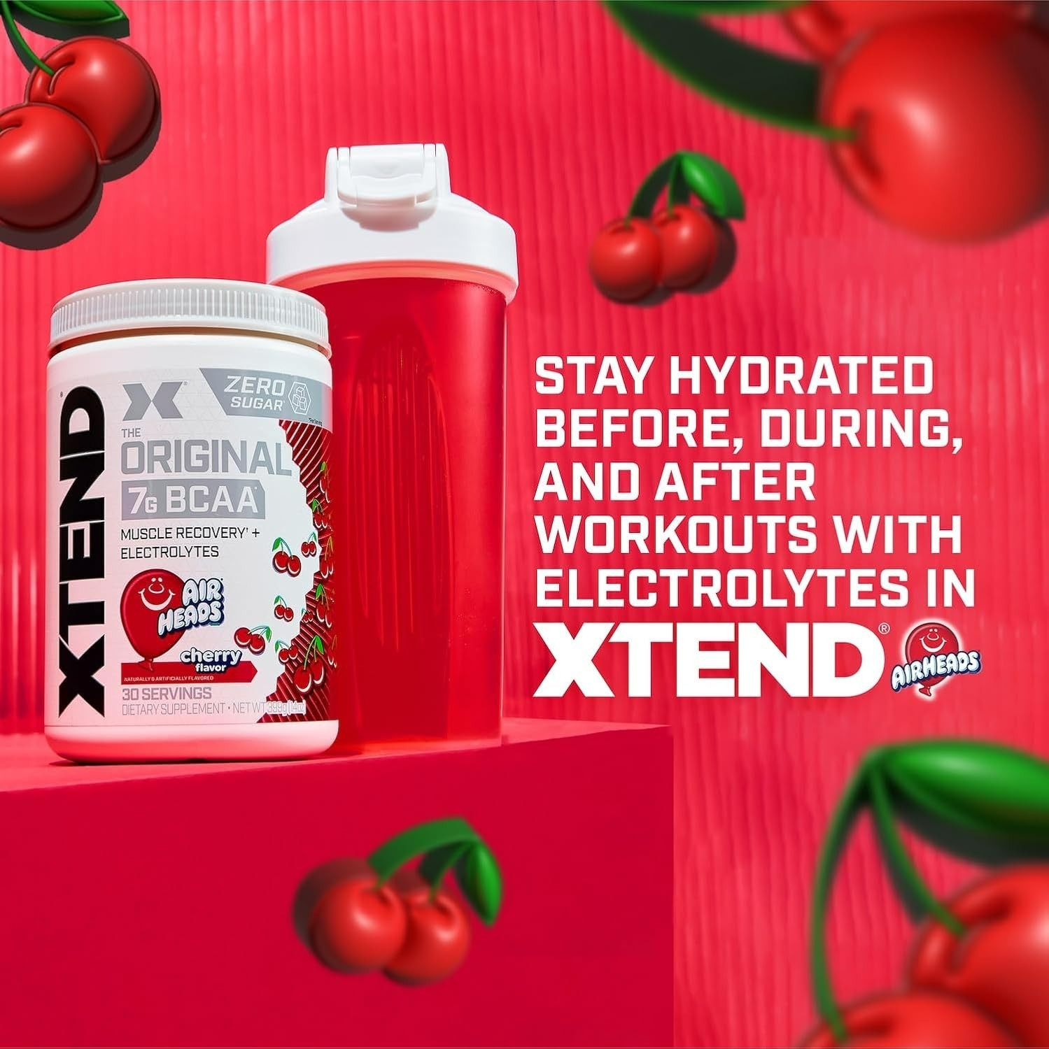 Xtend Original BCAA 7g Air Heads Cherry Flavor, 30 Servings, Exp 9/2027
