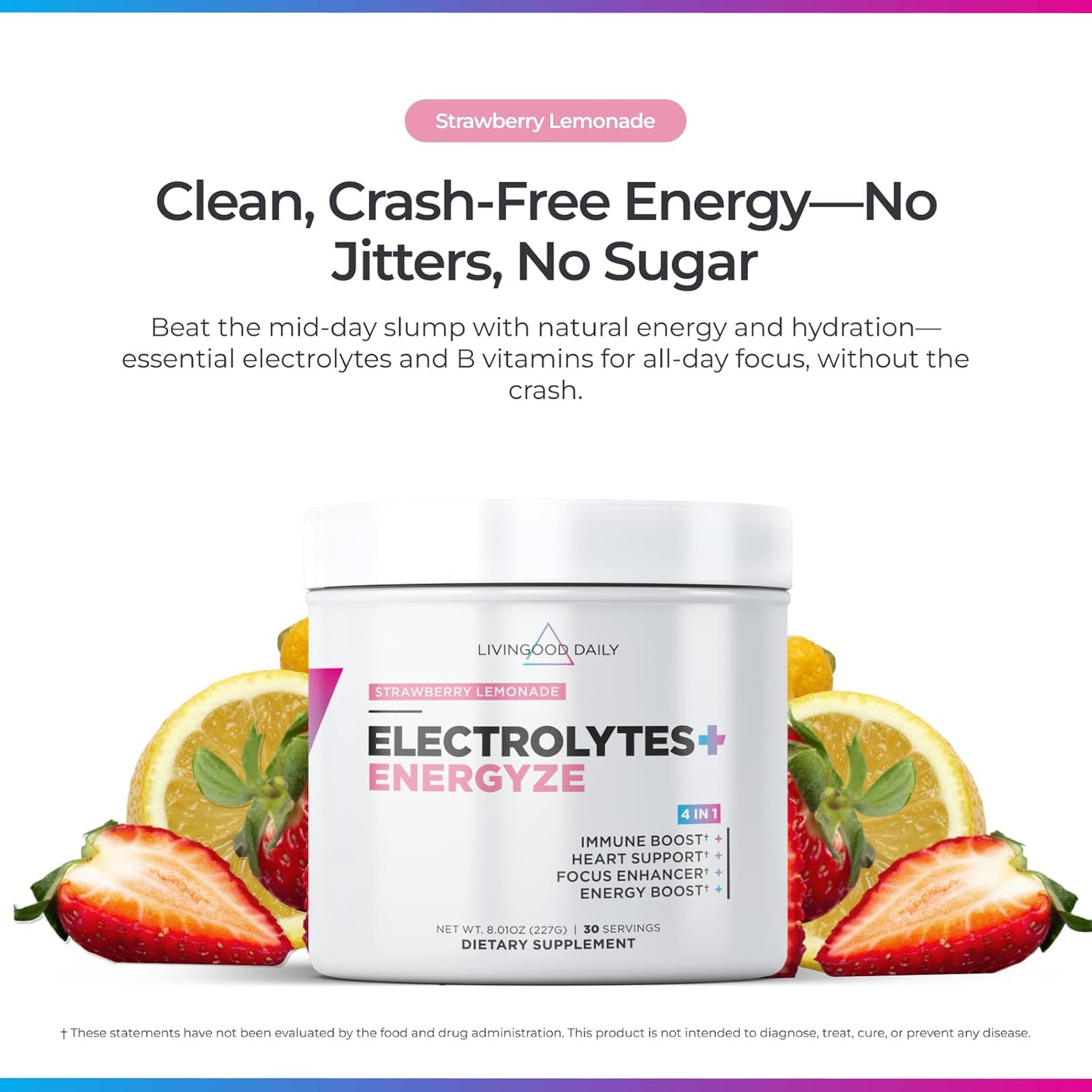 Electrolytes Powder Strawberry Lemonade 30 Servings, Hydration Drink Mix with