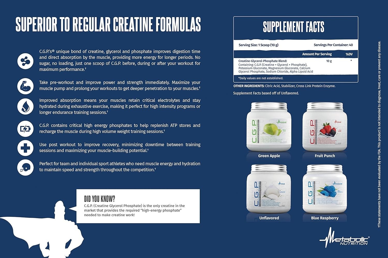 Metabolic Nutrition, CGP, Creatine Glycerol Phosphate Fruit Punch Powder