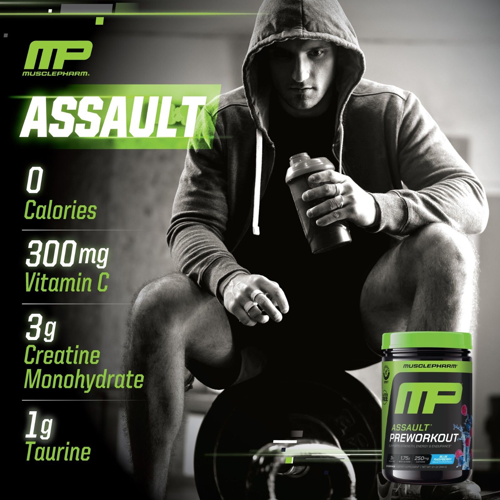 MusclePharm Assault Energy & Strength Pre Workout – 30 Servings, Blue Raspberry
