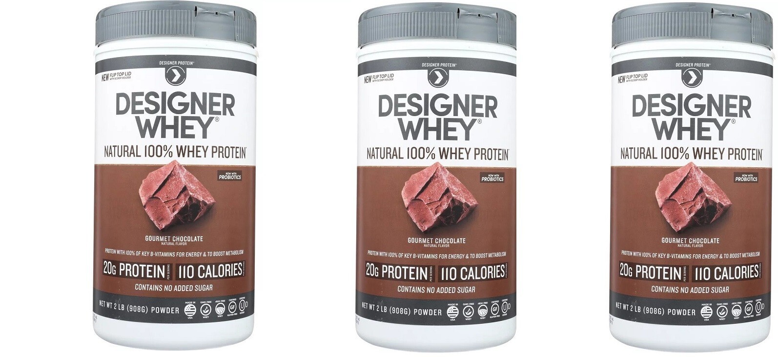 Designer Whey Protein Powder Chocolate Flavor with Probiotics 1.72lb(pack of 3)