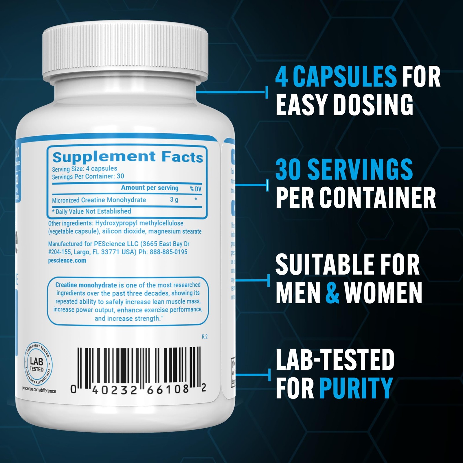 Pure Creapure Creatine Monohydrate Capsules 120 Count Athletic Performance Boost