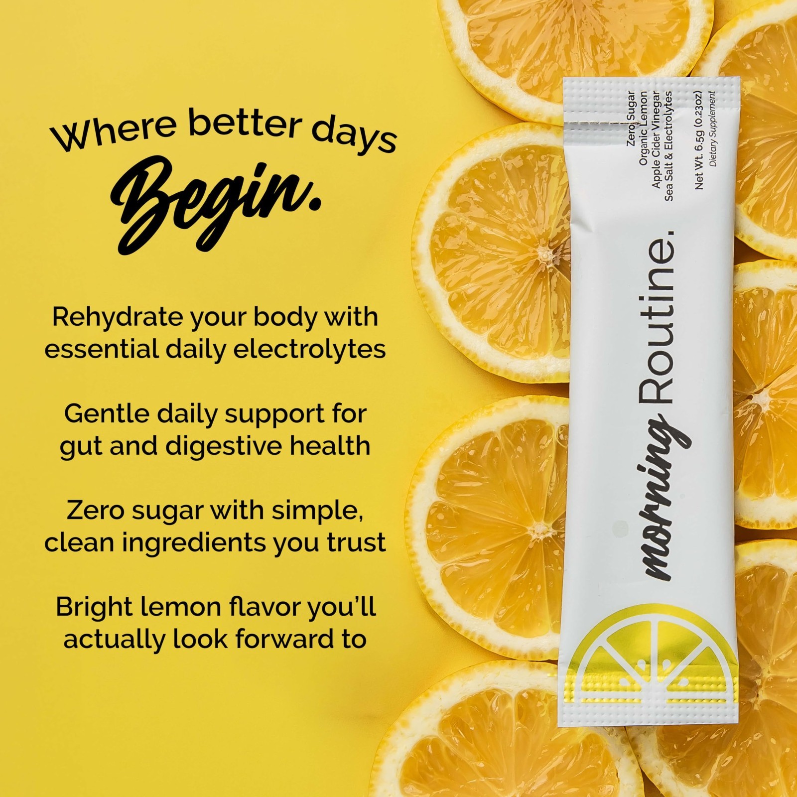Hydrating Electrolyte Powder Packets – Lemon & Apple Cider Vinegar Mix, Keto, Su