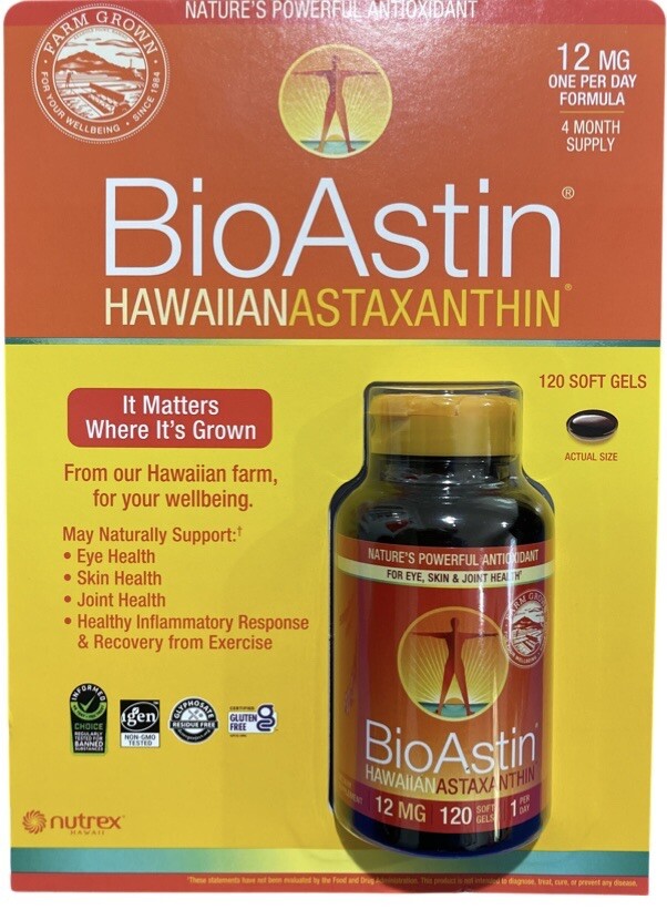 BioAstin Hawaiian Astaxanthin 12 mg Supplement 120 gel Caps