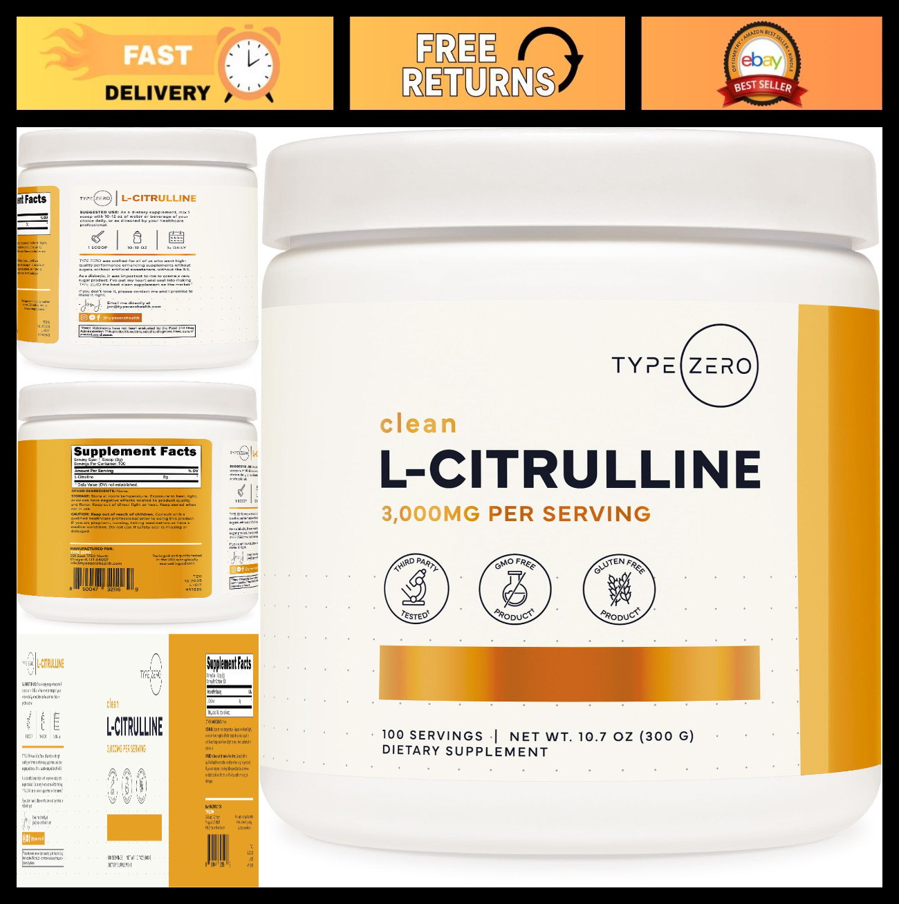 L-Citrulline Powder 3000mg – Pre Workout Supplement for Energy & Pump, 100 Servi