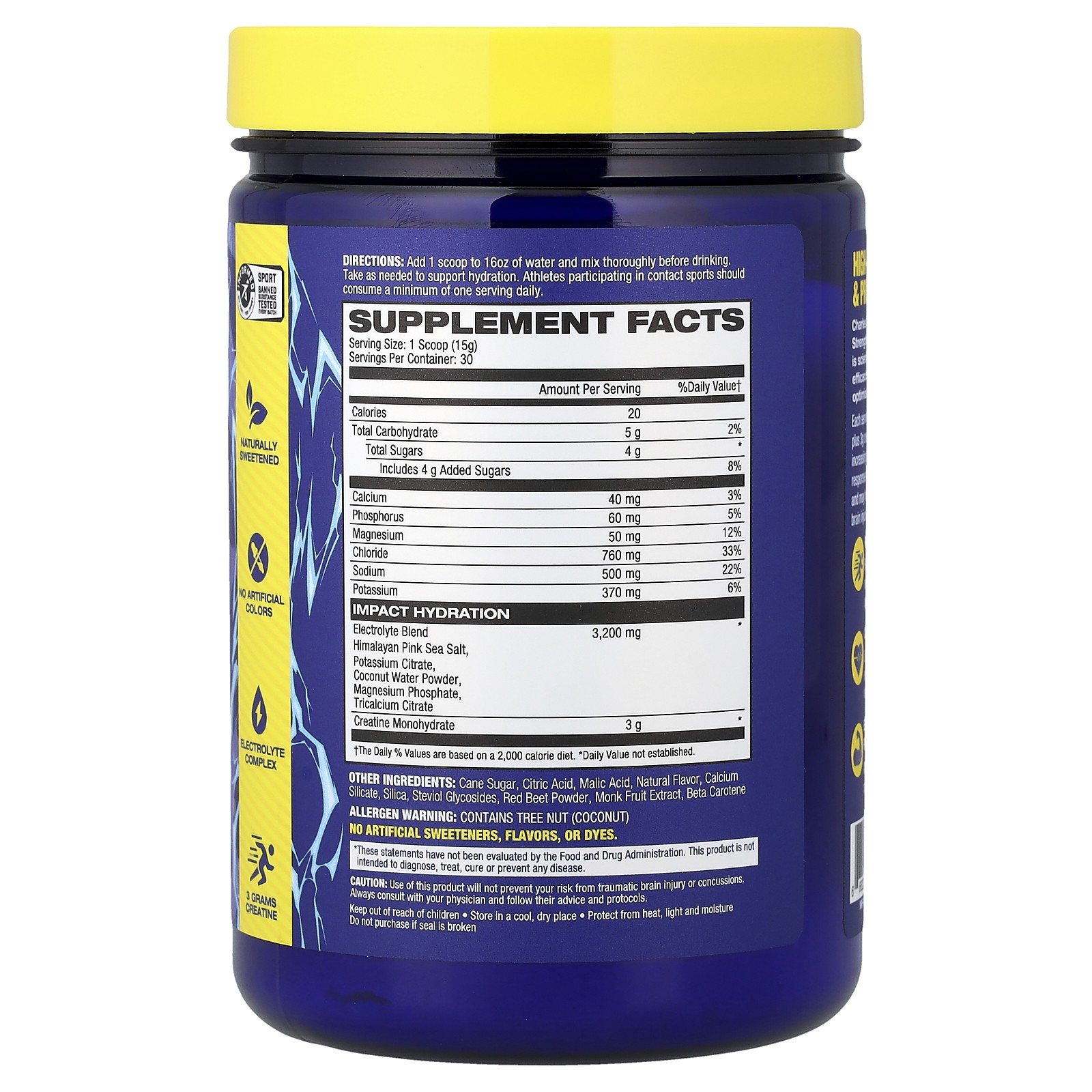 Impact Hydration, Electrolytes + Creatine, Brazilian Punch, 0.99 lbs (15.9 oz)