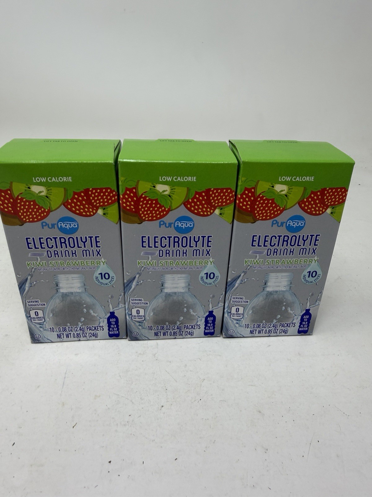 PURAQUA ELECTROLYTE -DRINK MIX KIWI STRAWBERRY 10 .08oz Packets Lot Of 3