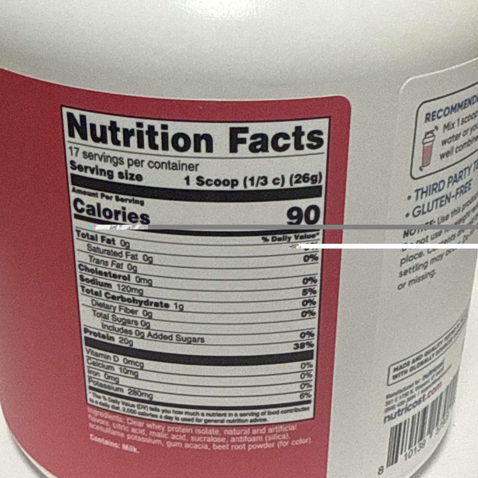 Nutricost Clear Whey Protein Isolate Powder Strawberry Banana 1.10 lb 17 Sv