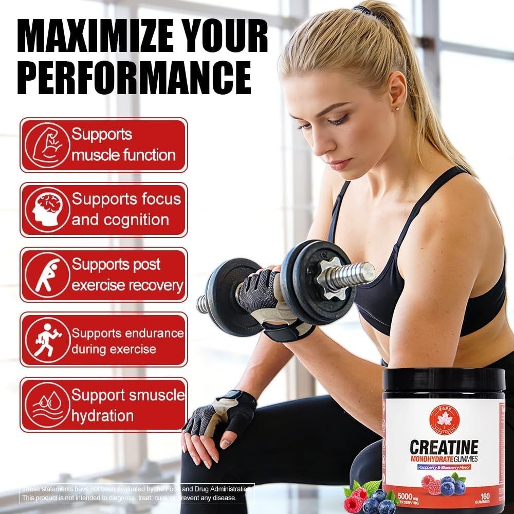 99.9% Creatine Monohydrate Gummies 5000mg for Men & Women with Taurine & B12,160