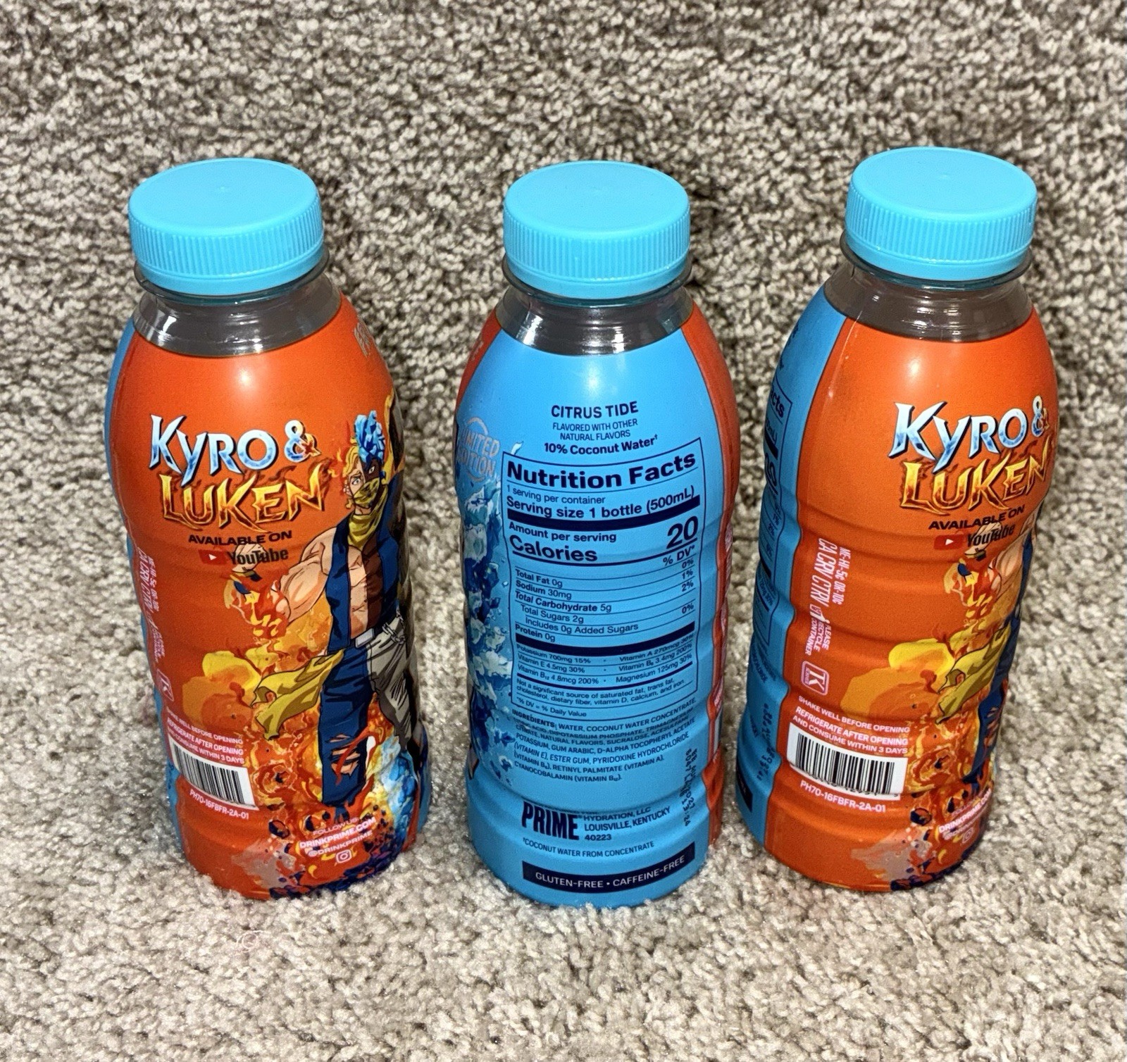 3 LIMITED EDITION FROSTBITE FUSION KYRO & LUKEN CHARACTER PRIME HYDRATION DRINK