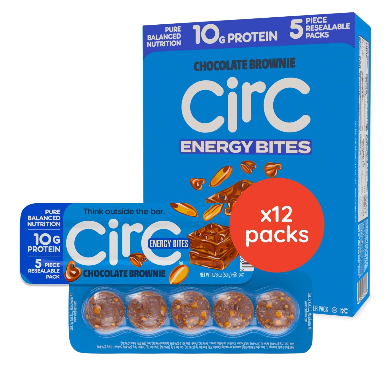 CirC Energy Bites – 12 Pack Chocolate Brownie Gluten Free Protein Balls – 10g Pr