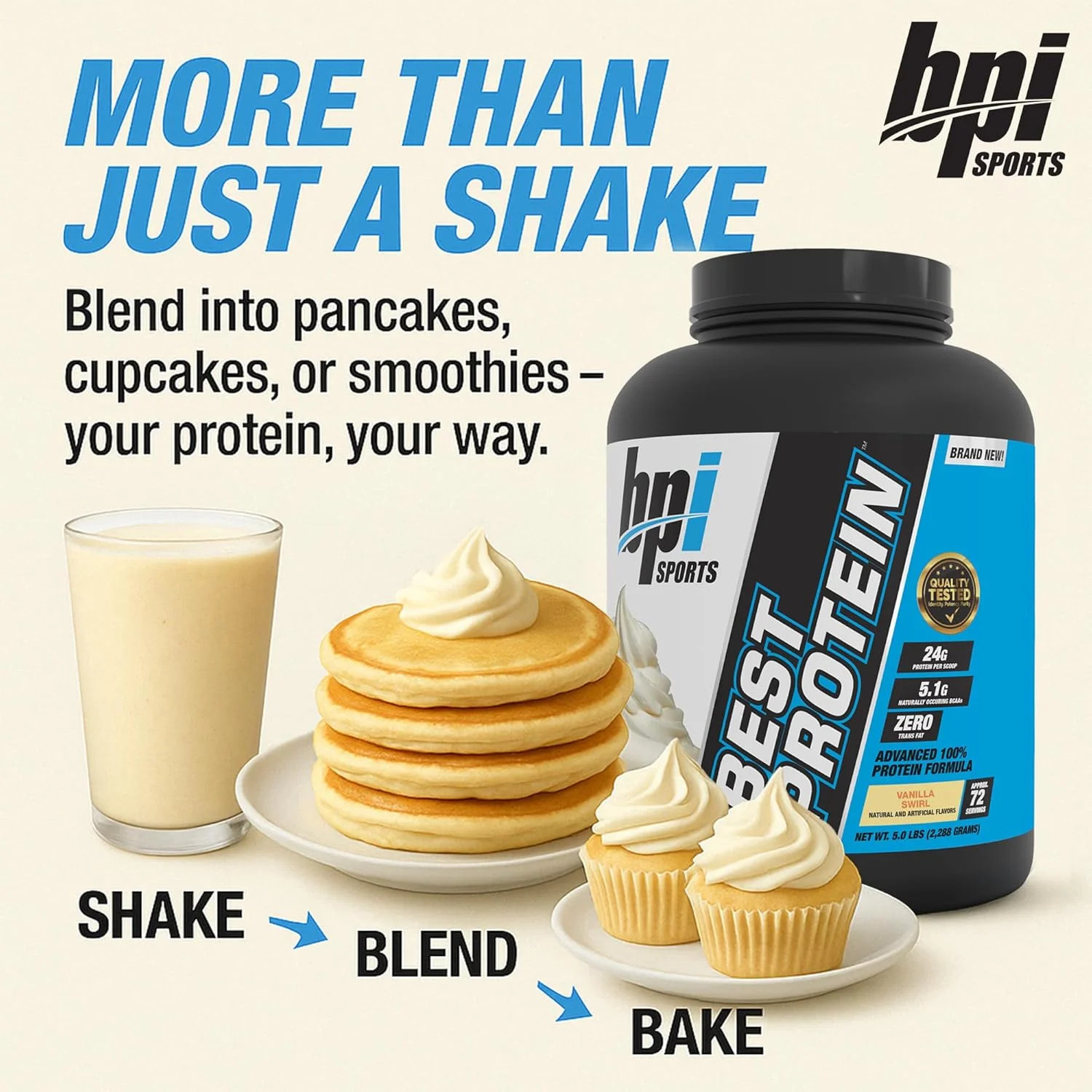 Best Protein Powder, 100% Whey Blend for Muscle Growth & Recovery, Vanilla Swirl