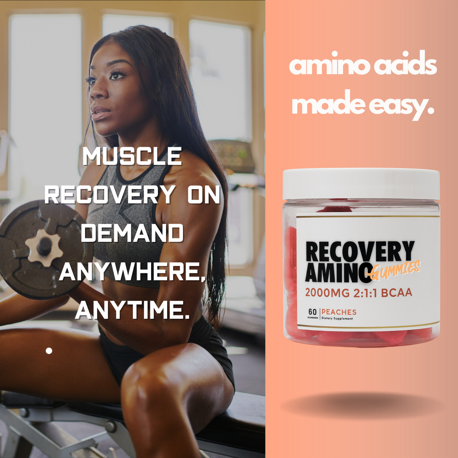 Recovery+ BCAA Gummies – 2:1:1 Branched Chain Amino Acids