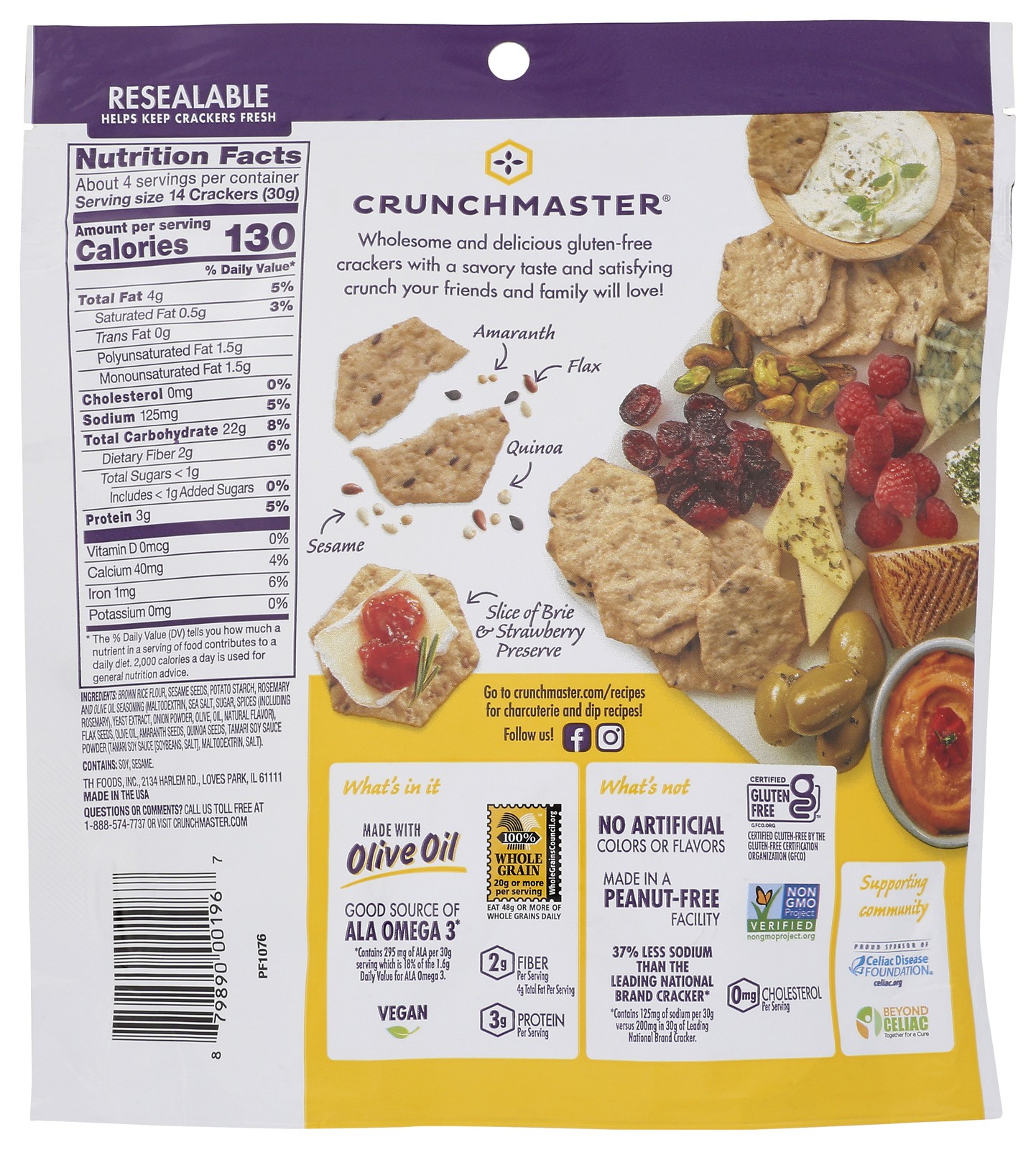Crunchmaster Rosemary & Olive Oil Multi-Seed Crackers 4 Oz Rice 12 Pack