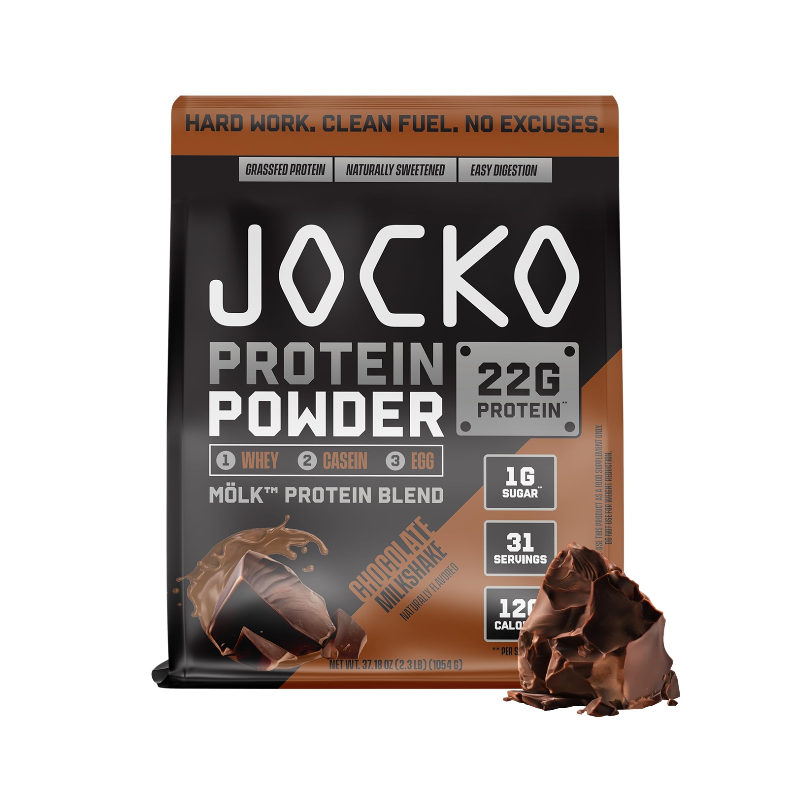 WHEY PROTEIN POWDER Muscle Growth Chocolate Milkshake 31 Servings JOCKO FUEL