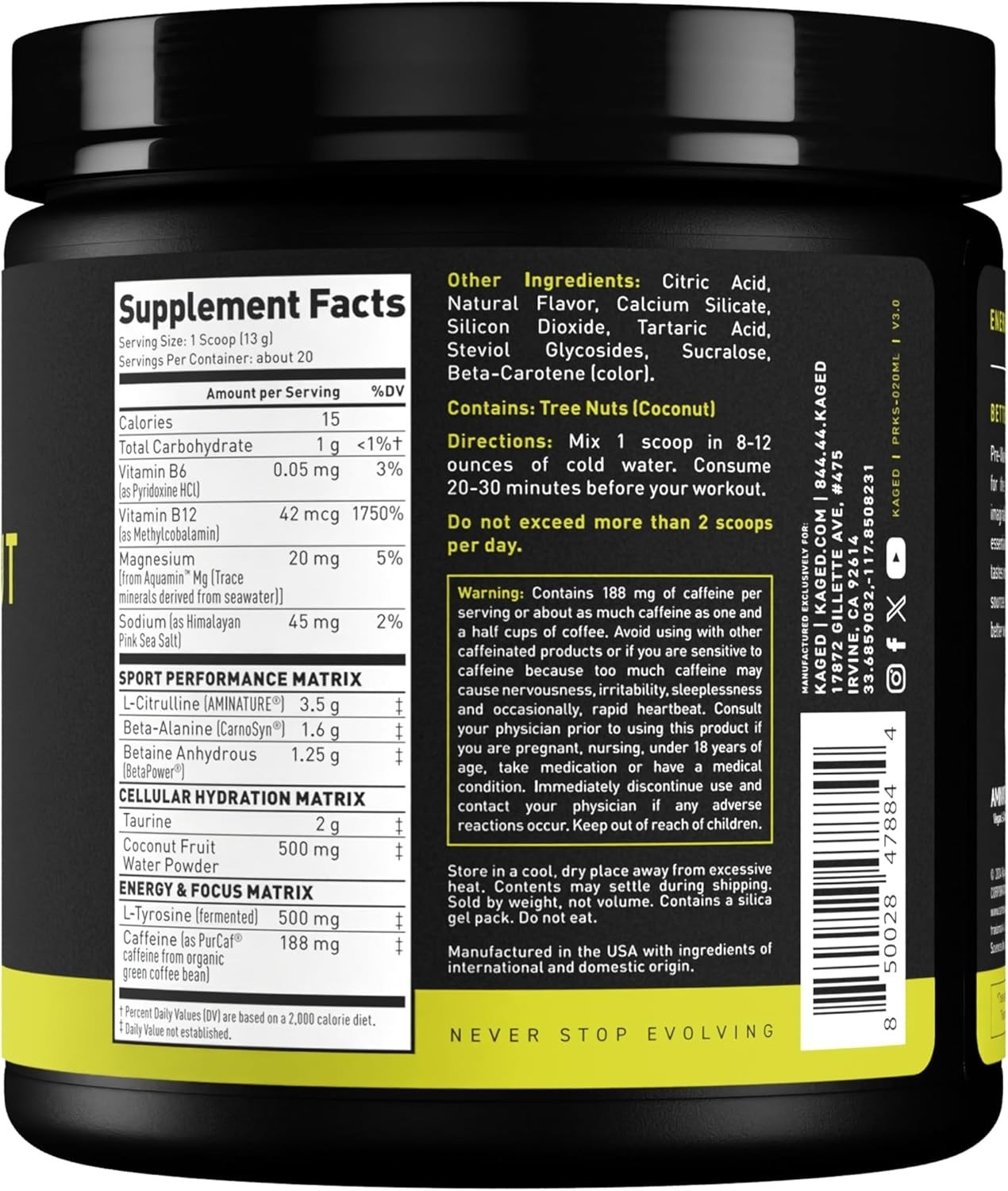 Endurance-Enhancing Pre Workout Powder – 188mg Caffeine, Banned Substance Free