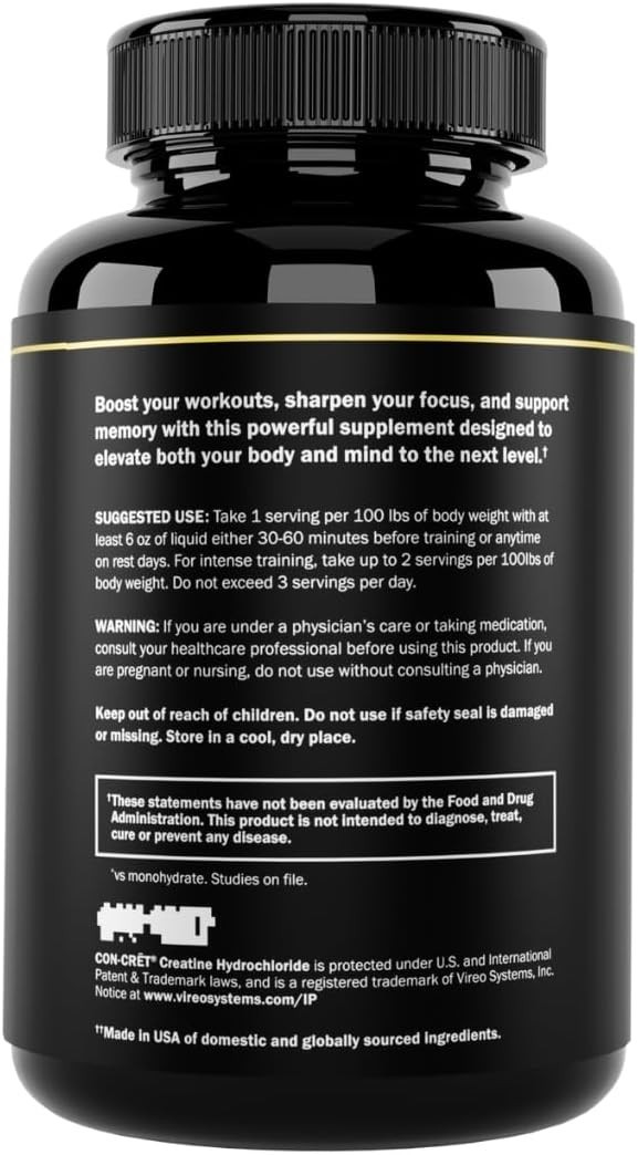 Prime Labs Creatine HCl Capsules – with CON-CRĒT®, Rhodiola Root Extract, &