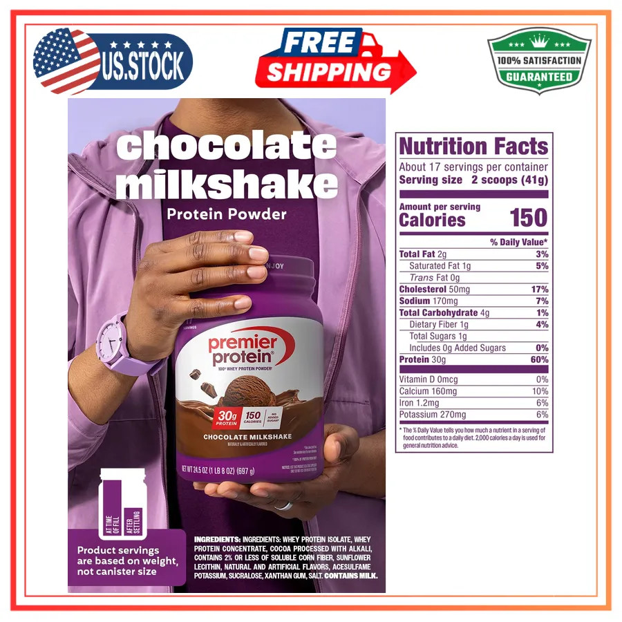 Premier Protein Powder Chocolate 100% Whey 30g Protein 1.44 lb Gluten Free