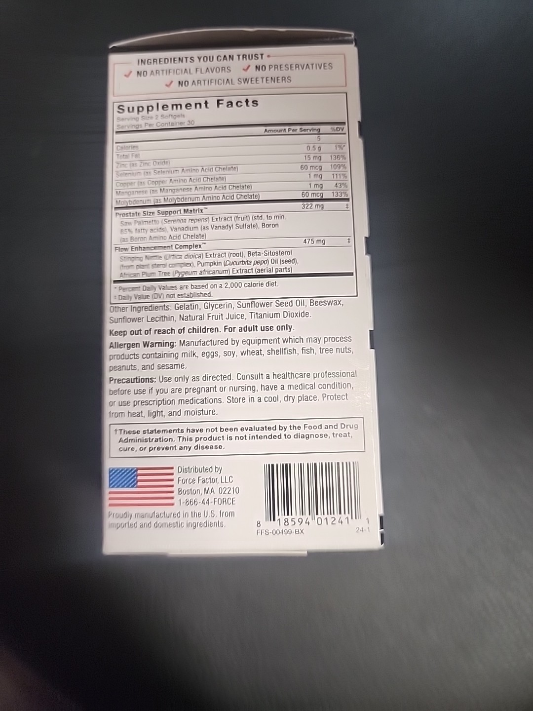 Force Factor Prostate Softgels – 60 Count Exp Feb 2028