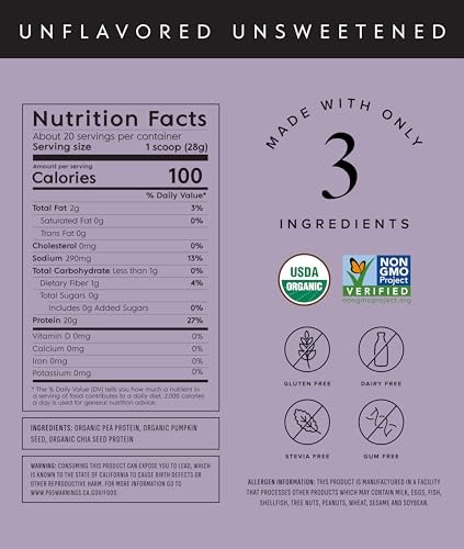 Truvani Organic Unflavored Plant Protein Powder, 19.75 Ounce Container