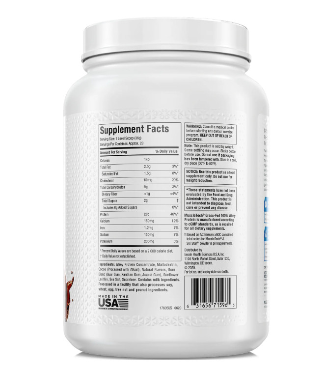 MuscleTech Grass Fed 100% Whey Protein Triple Chocolate 1.8LB