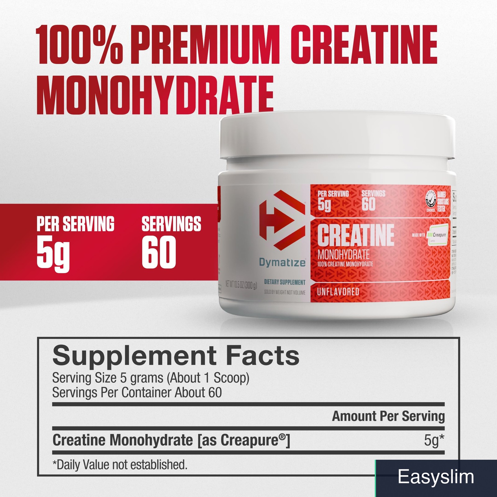 Creatine Monohydrate Powder with Creapure 5g Serving 60 Servings