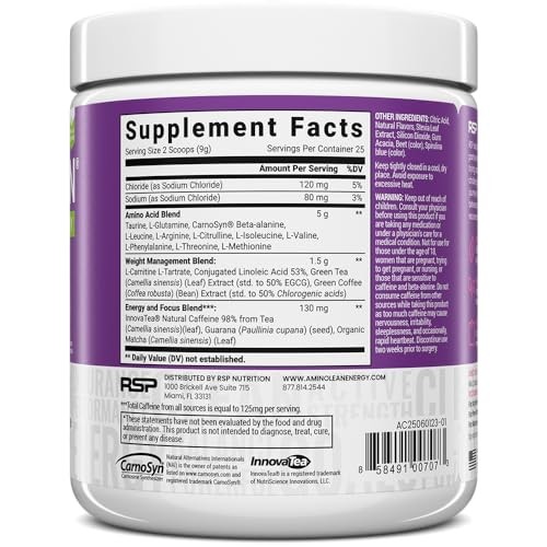 Rsp Aminolean – Preentrenamiento Natural Todo En Uno, Aminoenergia, Control D…