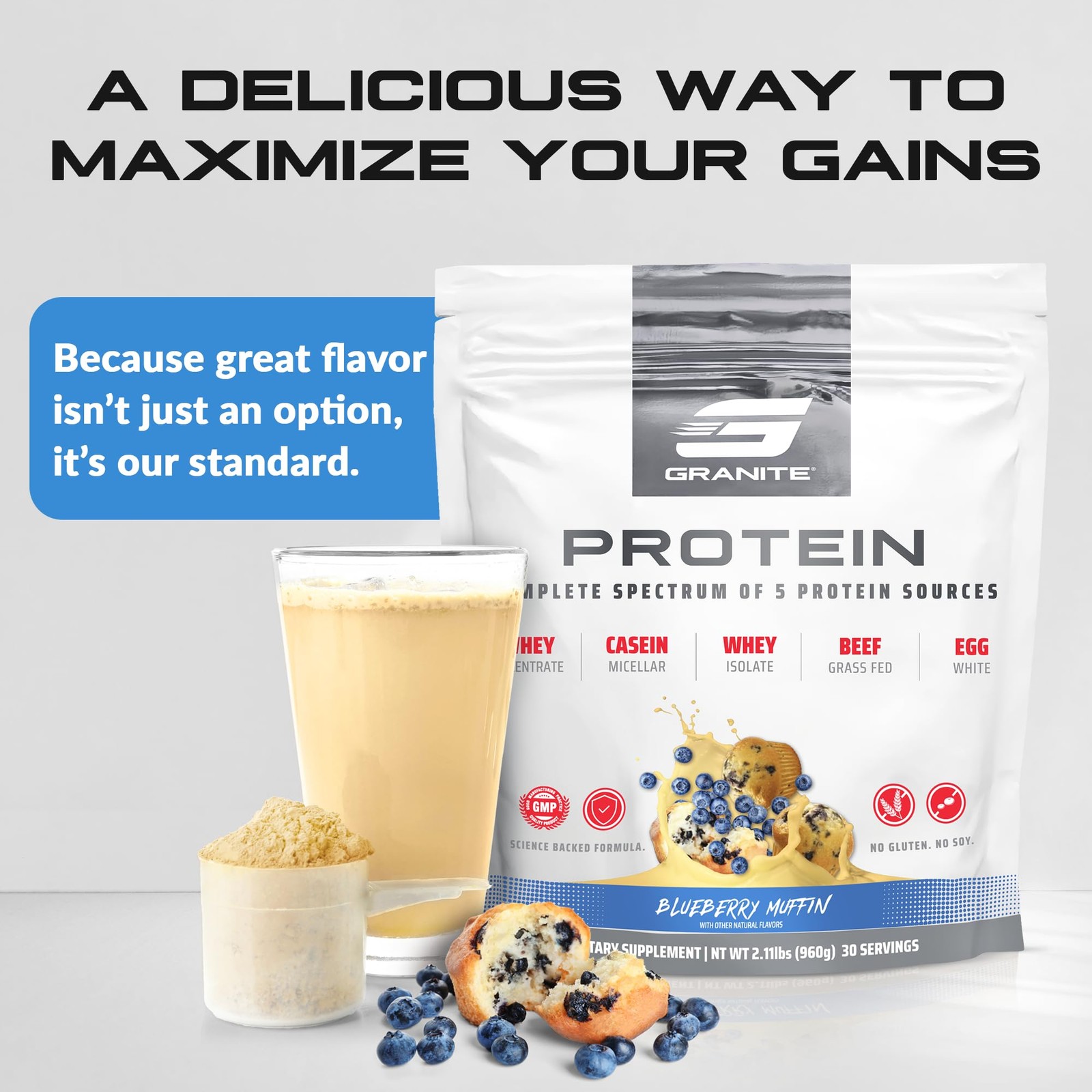 Granite Nutrition Protein Powder – Premium 5-Source Blend Whey Casein Egg Gra…