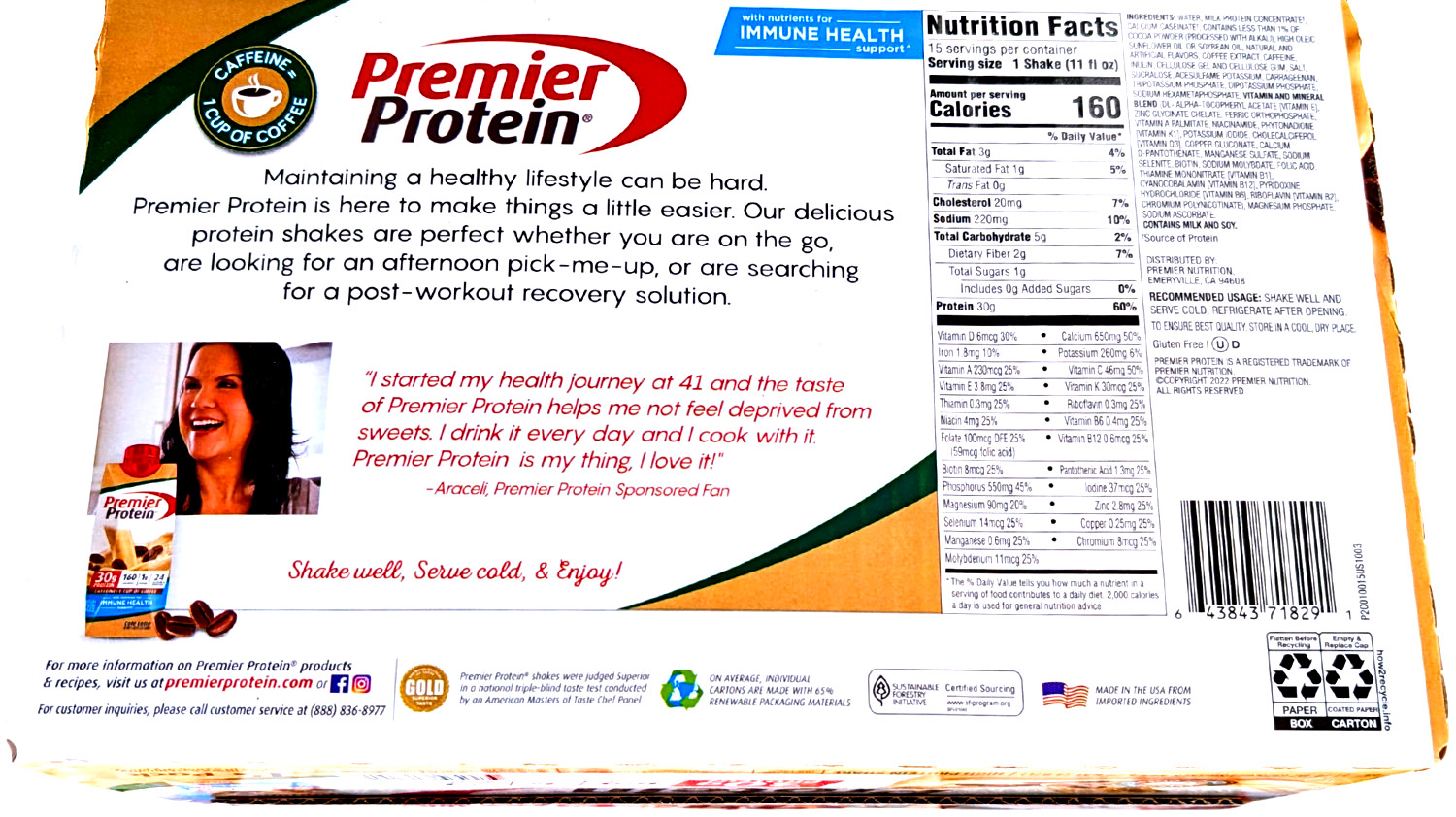 Premier Protein 30g High Protein Shake Cafe Latte 15 x 11 Fl Oz EXP 06/2026