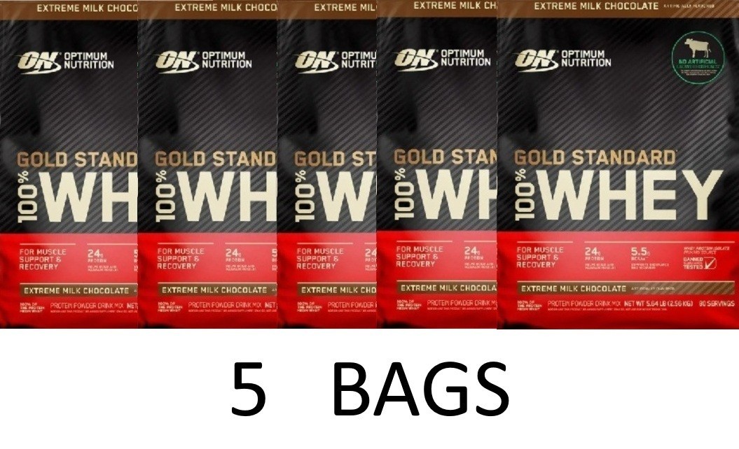 Optimum Nutrition Gold Standard Whey Protein Powder Chocolate – 5.64 lb – 5 Bags