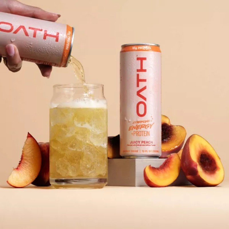 Oath Nutrition Sparkling Juicy Peach Energy – 10g Protein – 12 fl oz Can/4 pk