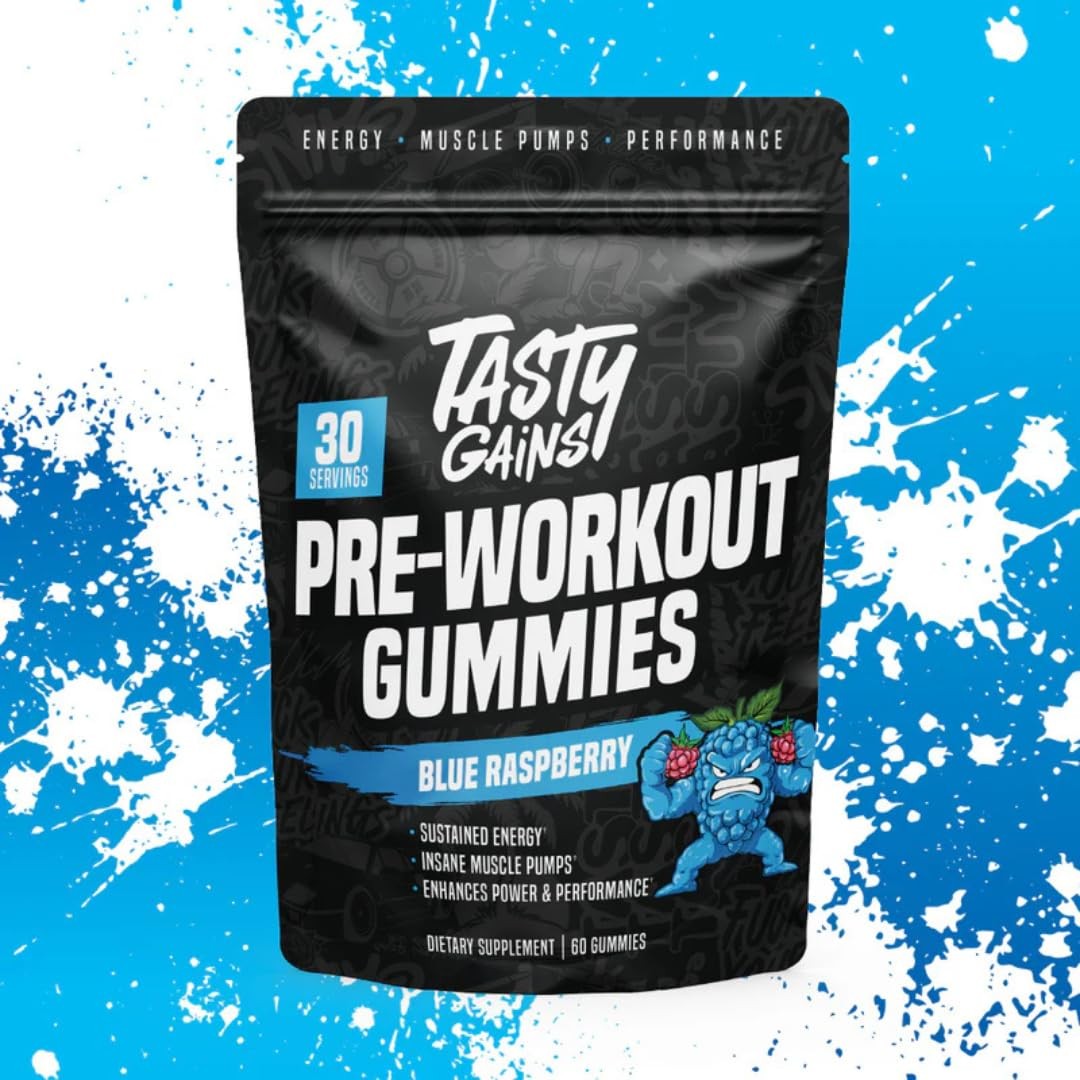 Tasty Gains – Pre-Workout Gummies Energy Focus Boost Caffeine Gummies For Men