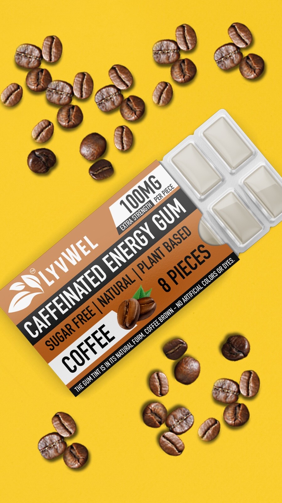 All Natural Energy Focus Coffee fitness Gum 3 Packs pre-workout 100mg Caffeine