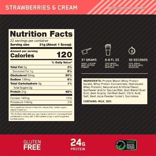 Optimum Nutrition Gold Standard 100% Whey Protein Powder – Strawberries &