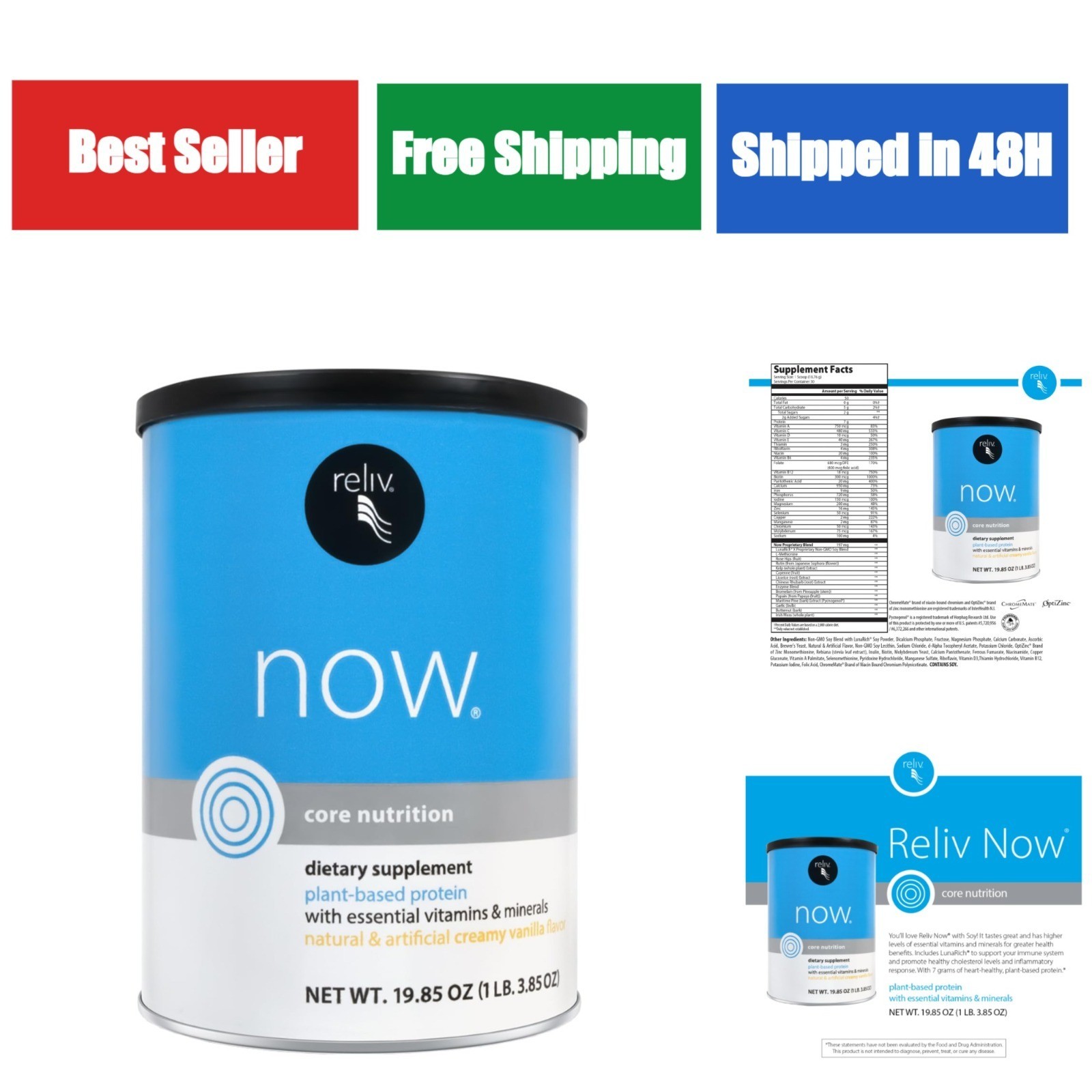 RELIV Now with Soy Protein Shake – Creamy Vanilla – 30 Servings