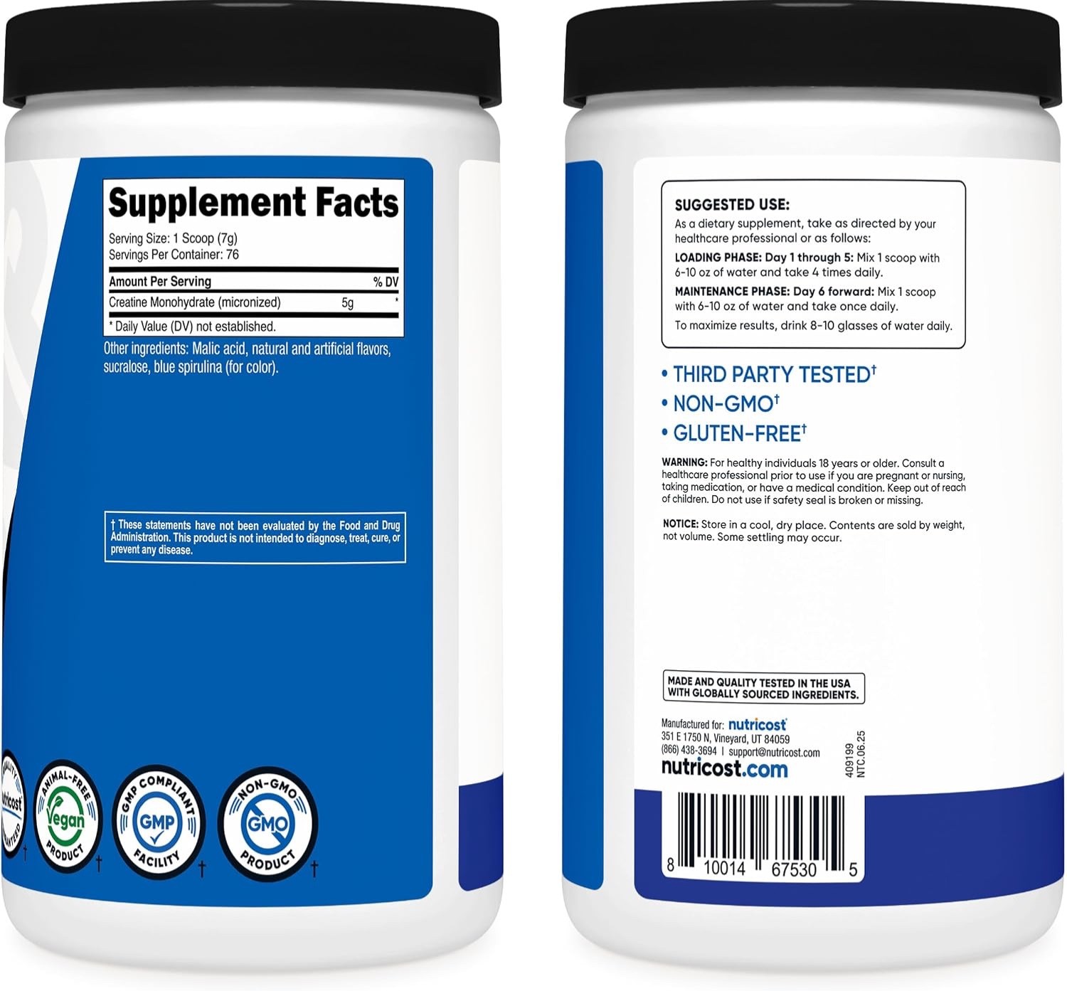 Nutricost Creatine Monohydrate | Blue Rasperry | Powder | 500G | 5000mg Per Serv