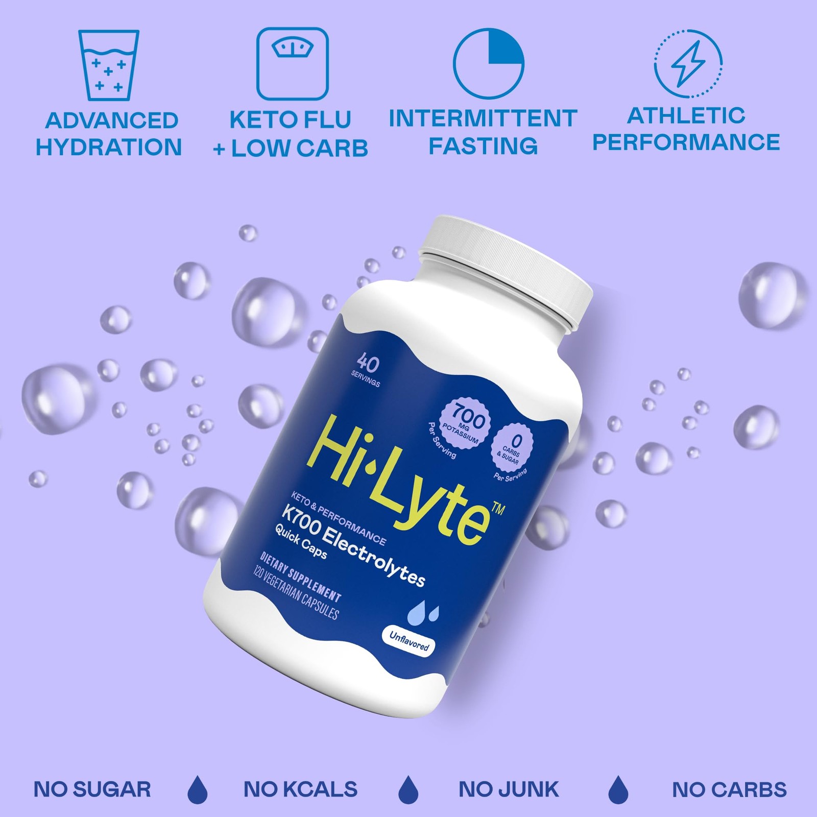 Hi-Lyte Keto & Performance K700 Electrolytes Unflavored Quick Caps 40 Servings