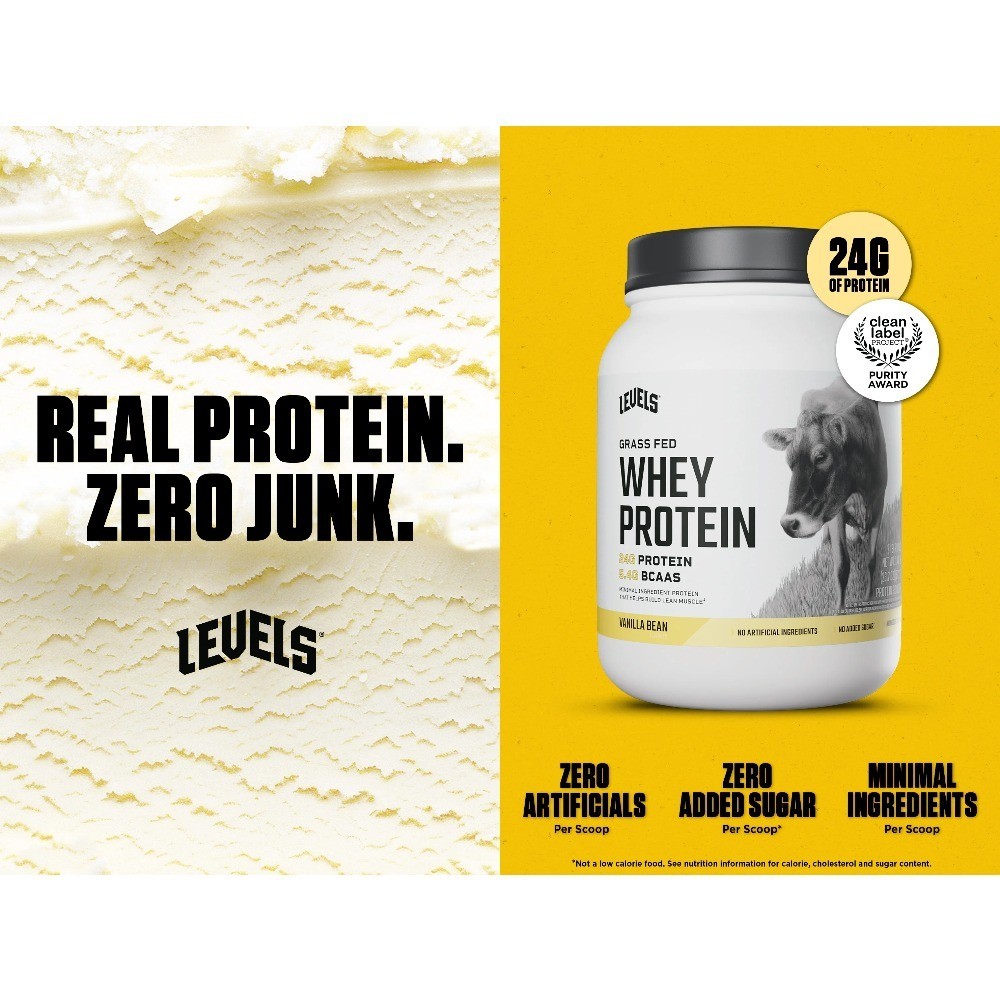 Grass Fed Whey Protein Powder Natural Vanilla Bean 24g Protein 1.48LB No