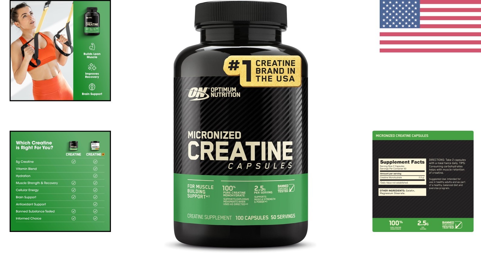 Banned Substance Tested Creatine Capsules – 50 Servings for Strength & Recovery