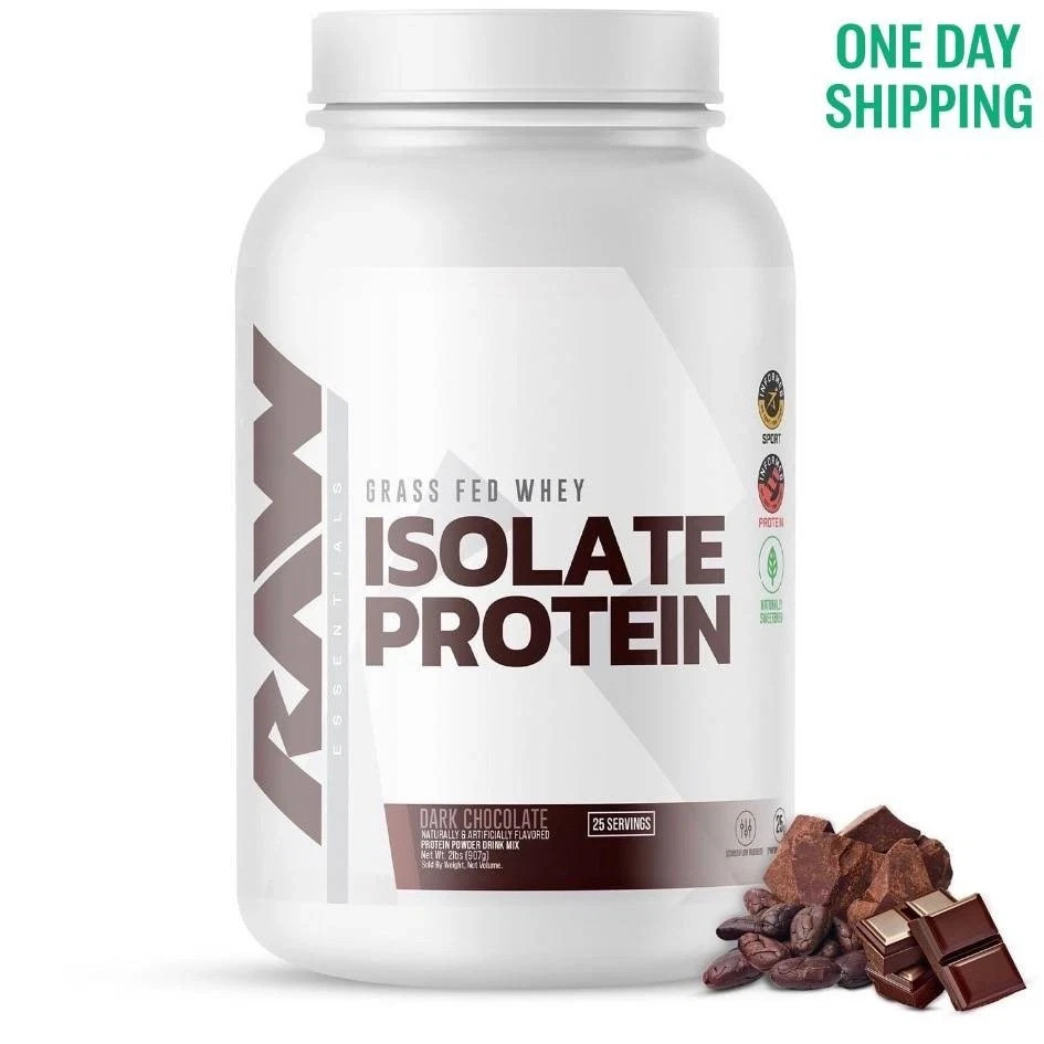 RAW Nutrition Grass Fed Whey Isolate Protein Dark Chocolate 25 Serv NEW SEALED