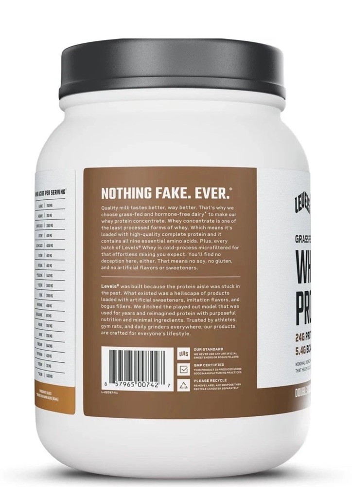 Level Grass Fed Whey Protein Powder, No Artificial,Double Chocolate 1.48 Lb