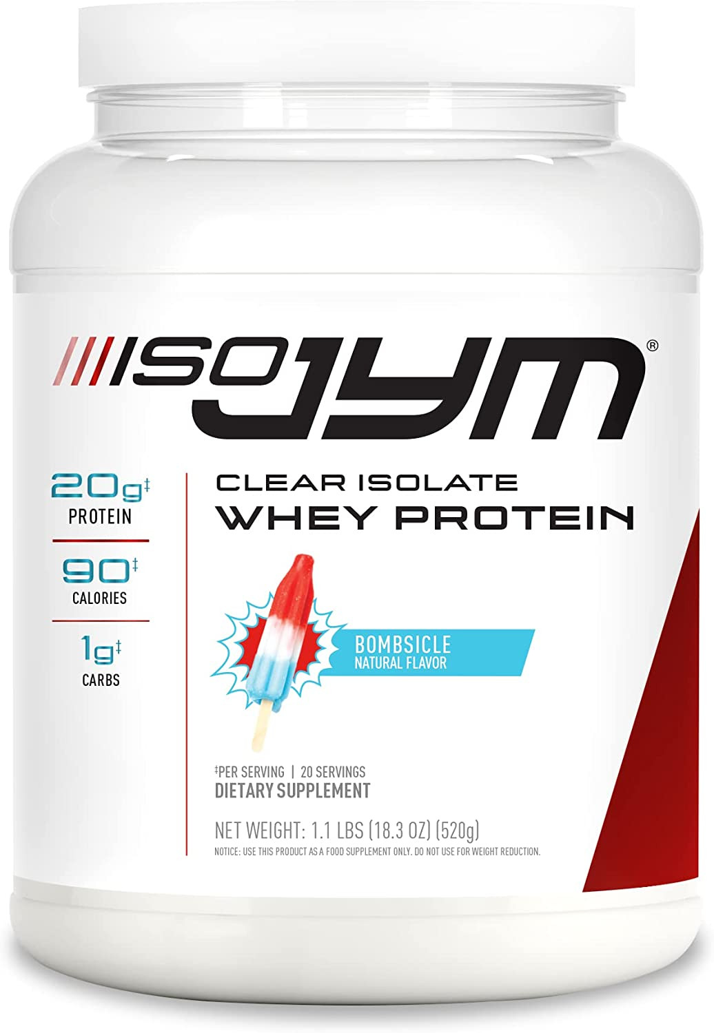 Iso Jym 90 Calories 100% Whey Protein Isolate Zero Fat Zero Sugars Mixes Clear,