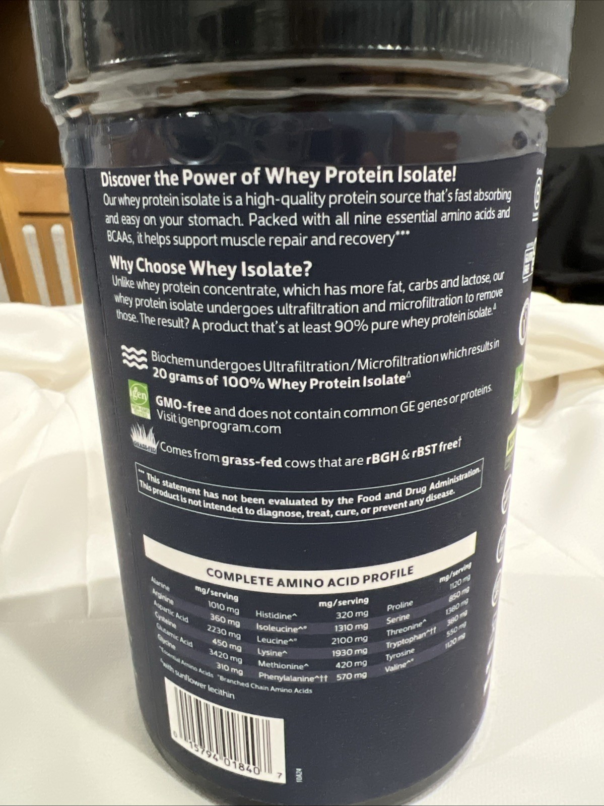 Biochem natural flavor Whey Isolate Protein 100% 20g, 12.3 oz Powder