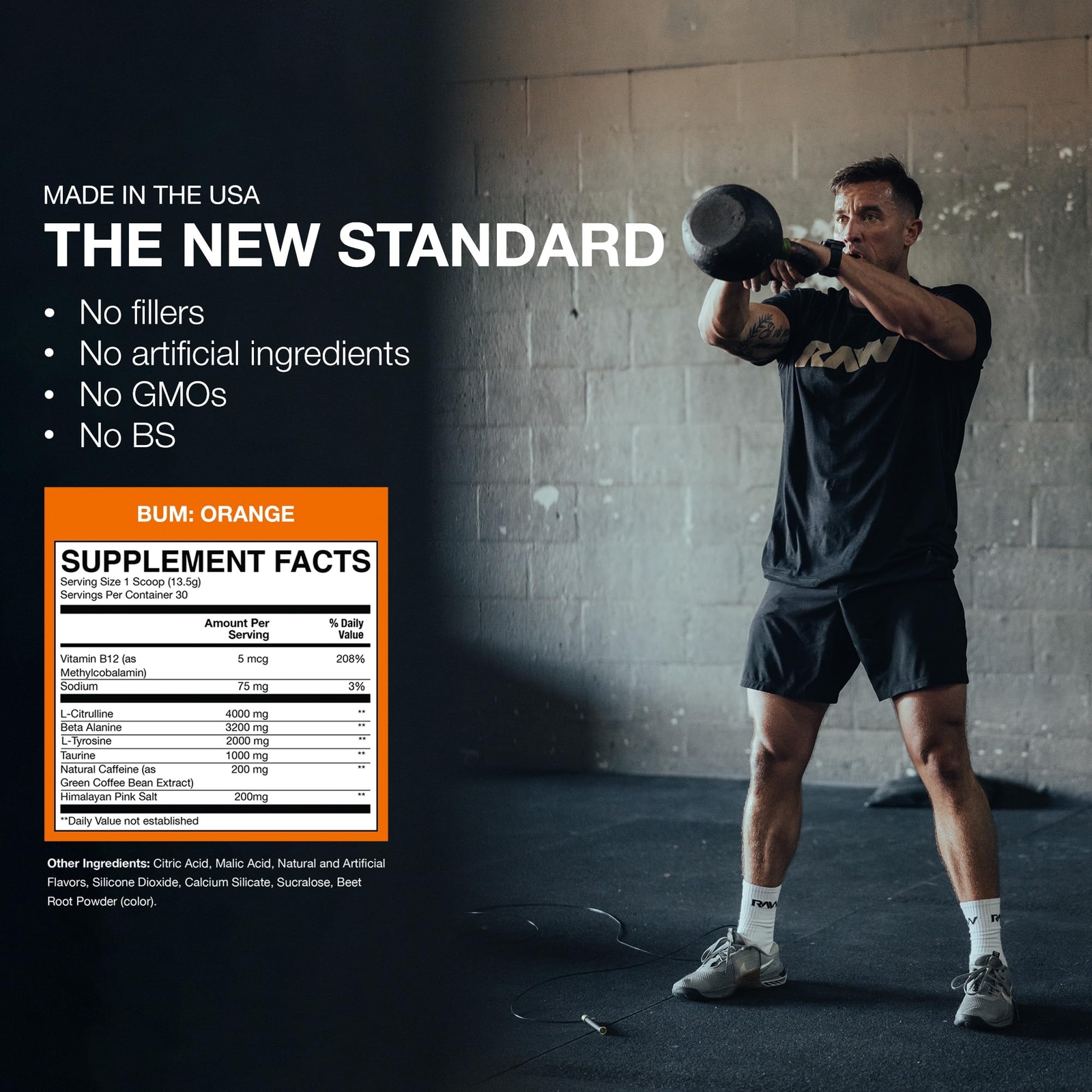 RAW Nutrition Essential Pre Workout Orange 30 Servings L Citrulline Caffeine