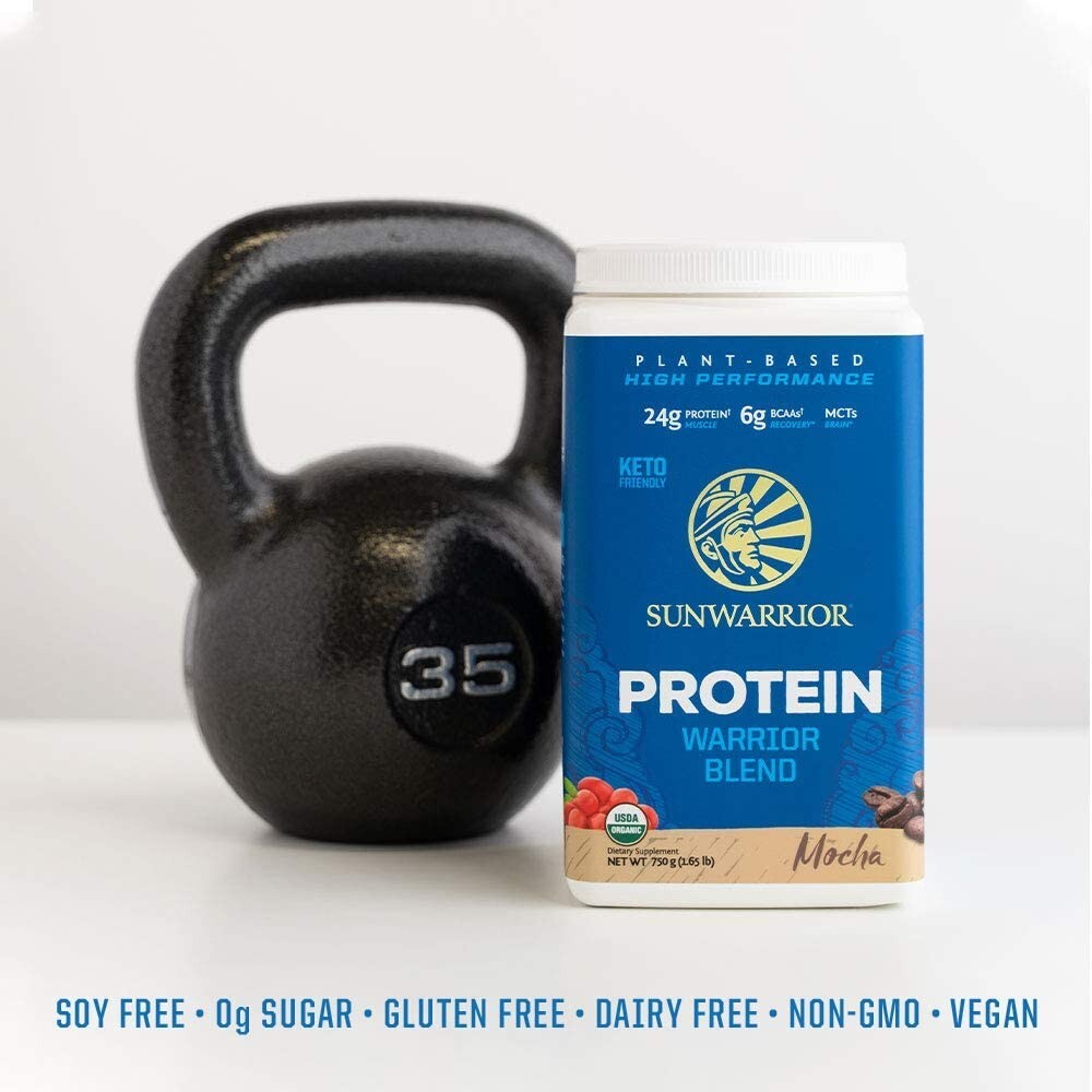 Sunwarrior Warrior Blend Plant-Based Raw Vegan Protein Powder, Mocha, 1.65 lbs