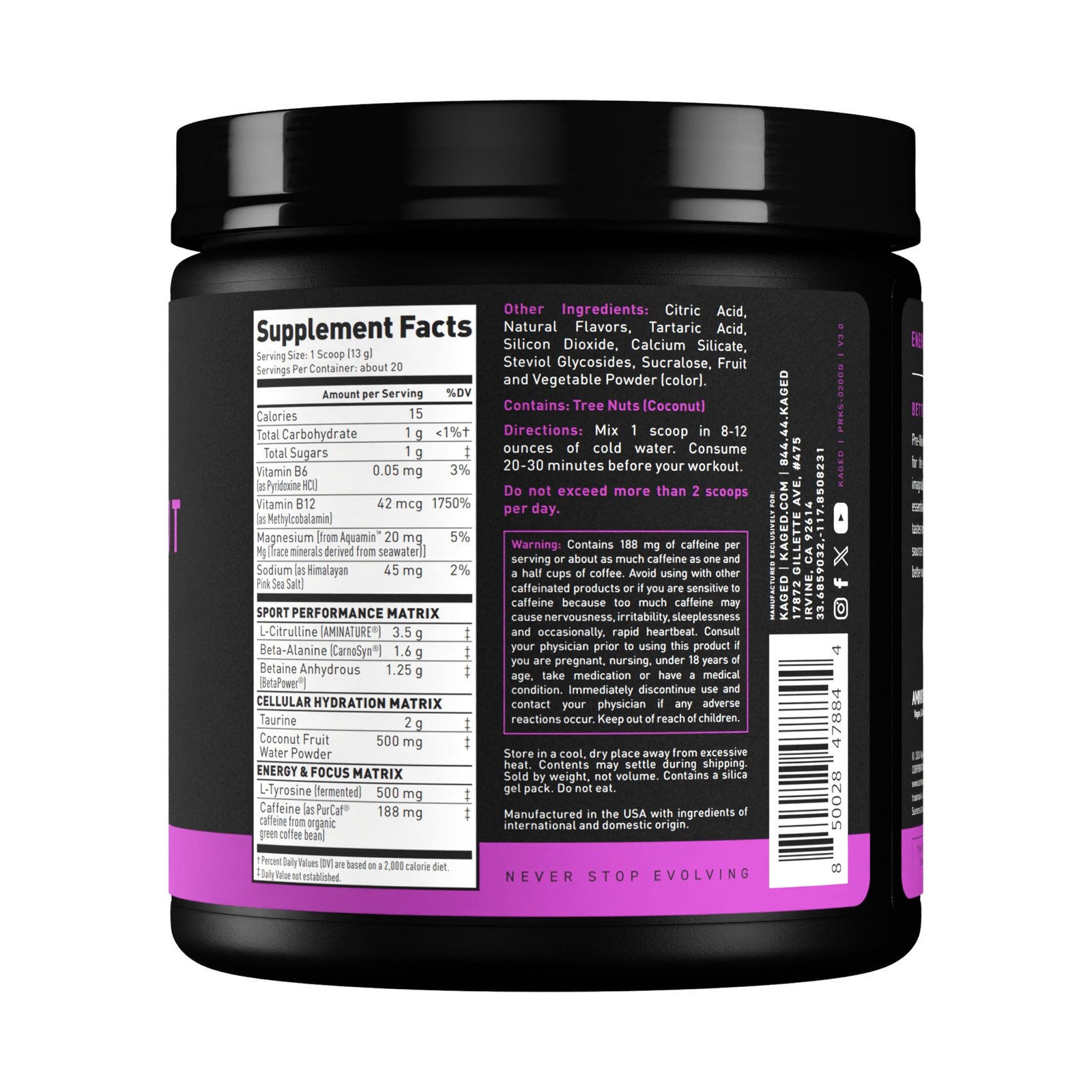 Kaged Sport Pre Workout Powder for Men & Women, 9.17 Ounce (Pack of 1), Black