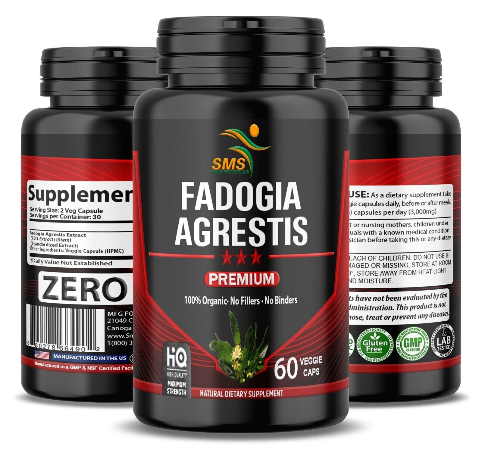 Fadogia Agrestis Pills 1,000mg (Maximum Strength) Stem 10:1 Extract 60 Caps