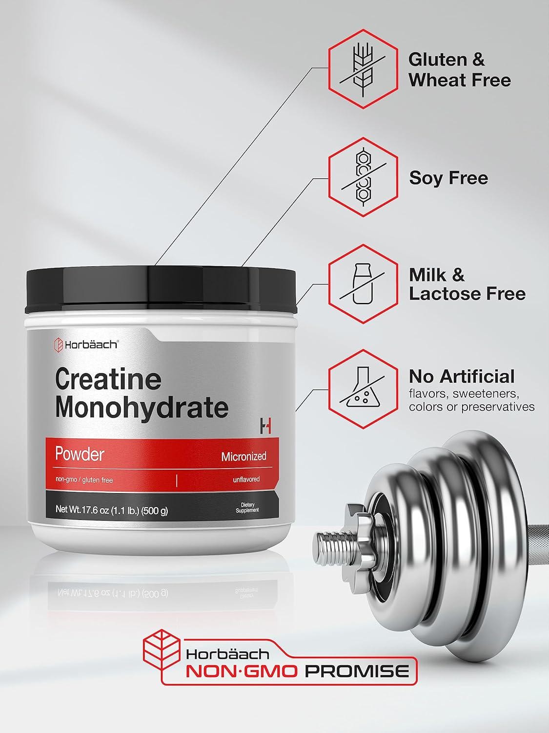 Horbäach Creatine Monohydrate Powder | 1.1lb (17.6 oz) | Micronized and | and